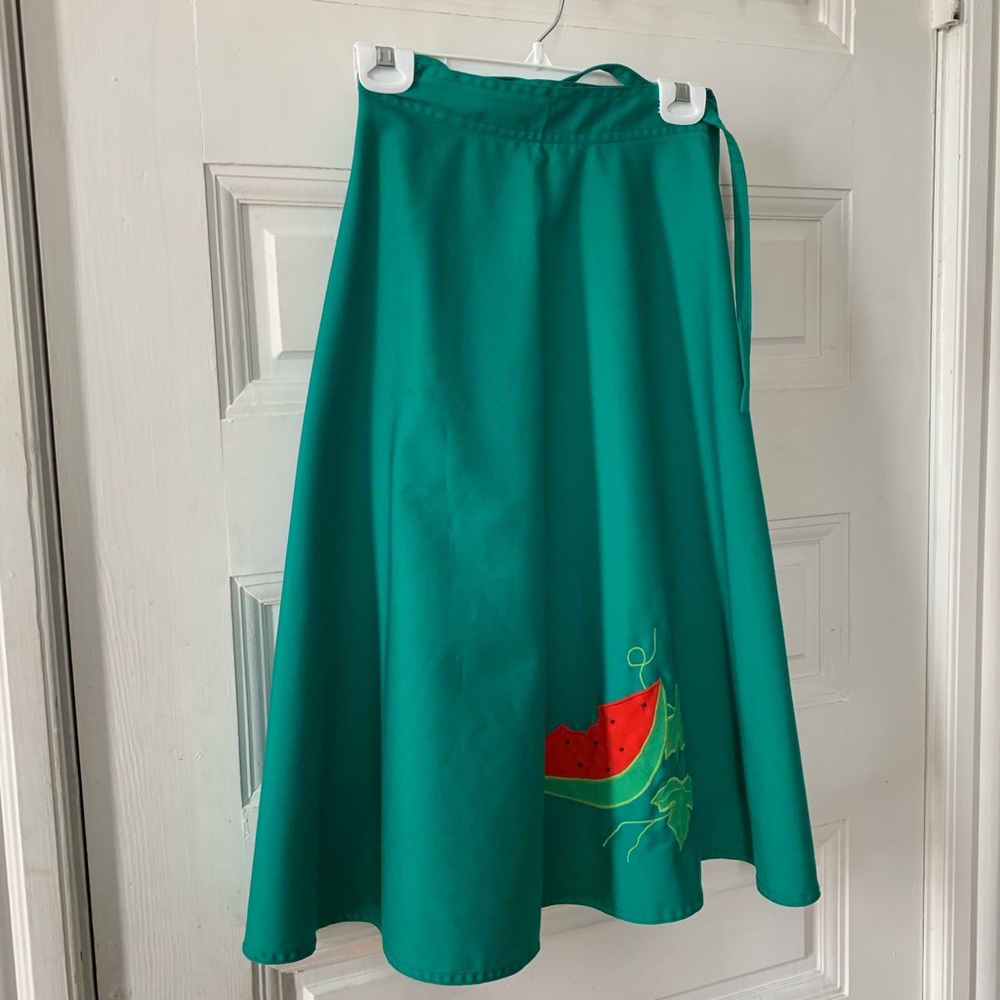 VINTAGE Green Watermelon Midi Wrap Skirt